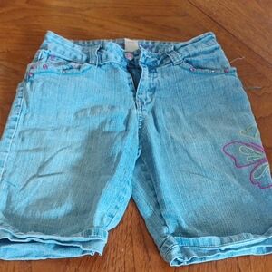 Blue Denim Shorts with Embroidered Design
